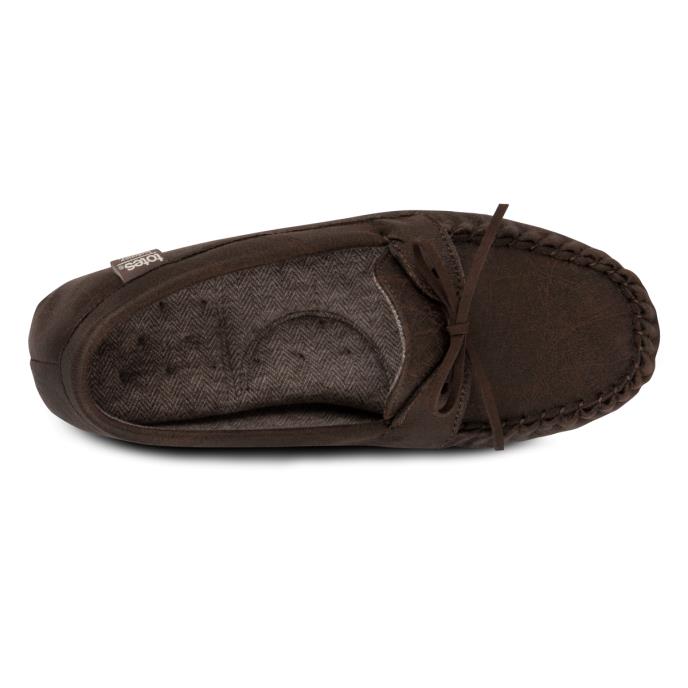 Isotoner Mens Distressed Moccasin Slipper With Herringbone Sock Brown Extra Image 4